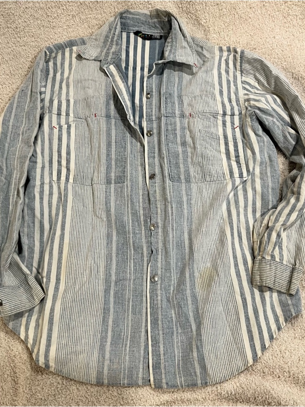 Vintage Pinot noir denim button down men’s medium 100% cotton striped